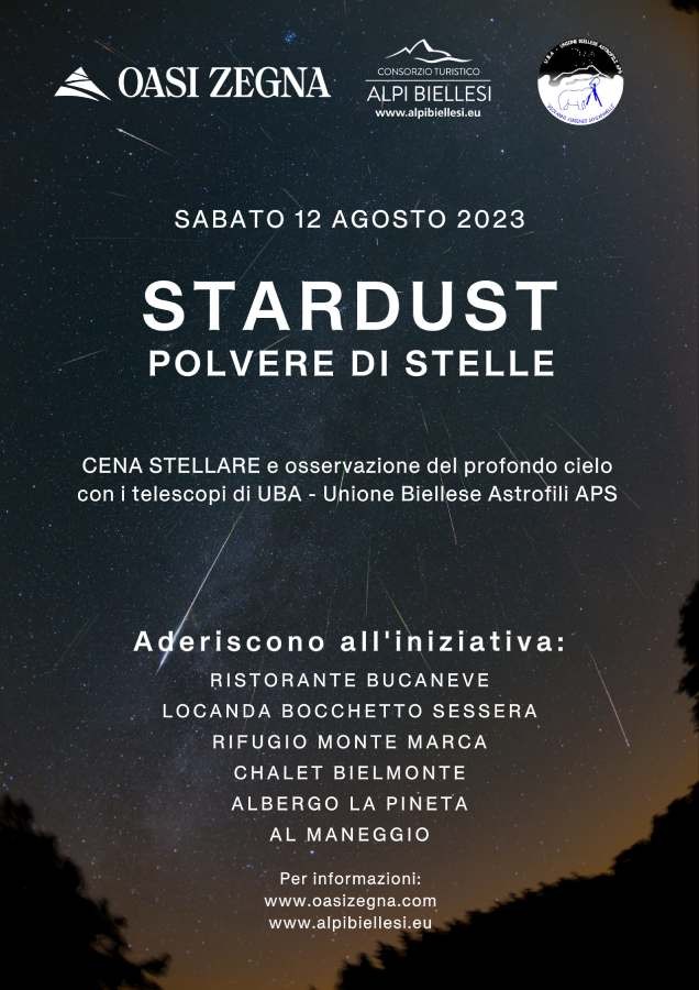 Osservazione delle stelle cadenti a Bielmonte - Locandina evento STARDUST Polvere di Stelle